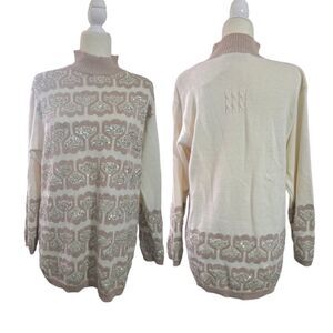 Marisa Christina Women's Crew Neck Embellish Sequin Pullover Knit Long Sleeve S